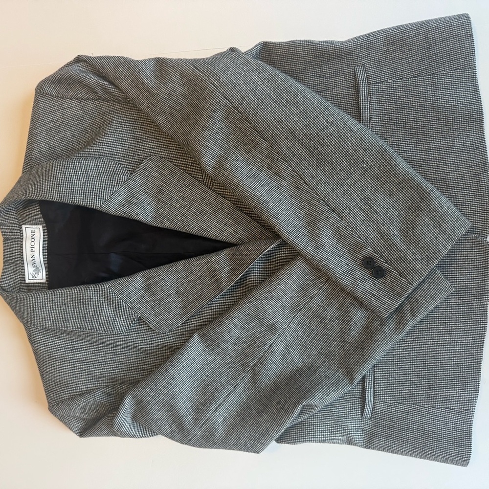 Evan Picone Black & White Tweed Blazer Wool Lined Size 14 Classic Career Jacket - Picture 5 of 14